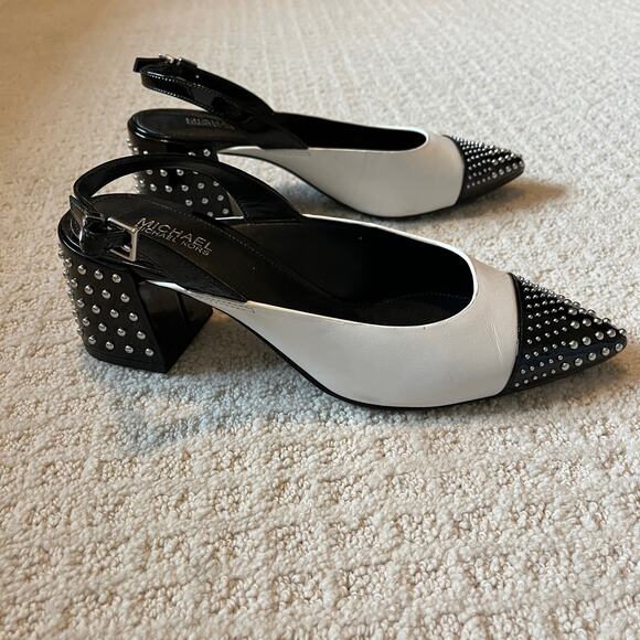 Michael Kors Leather Studded Slingback Colorblock Heels Size 6 - Picture 4 of 7